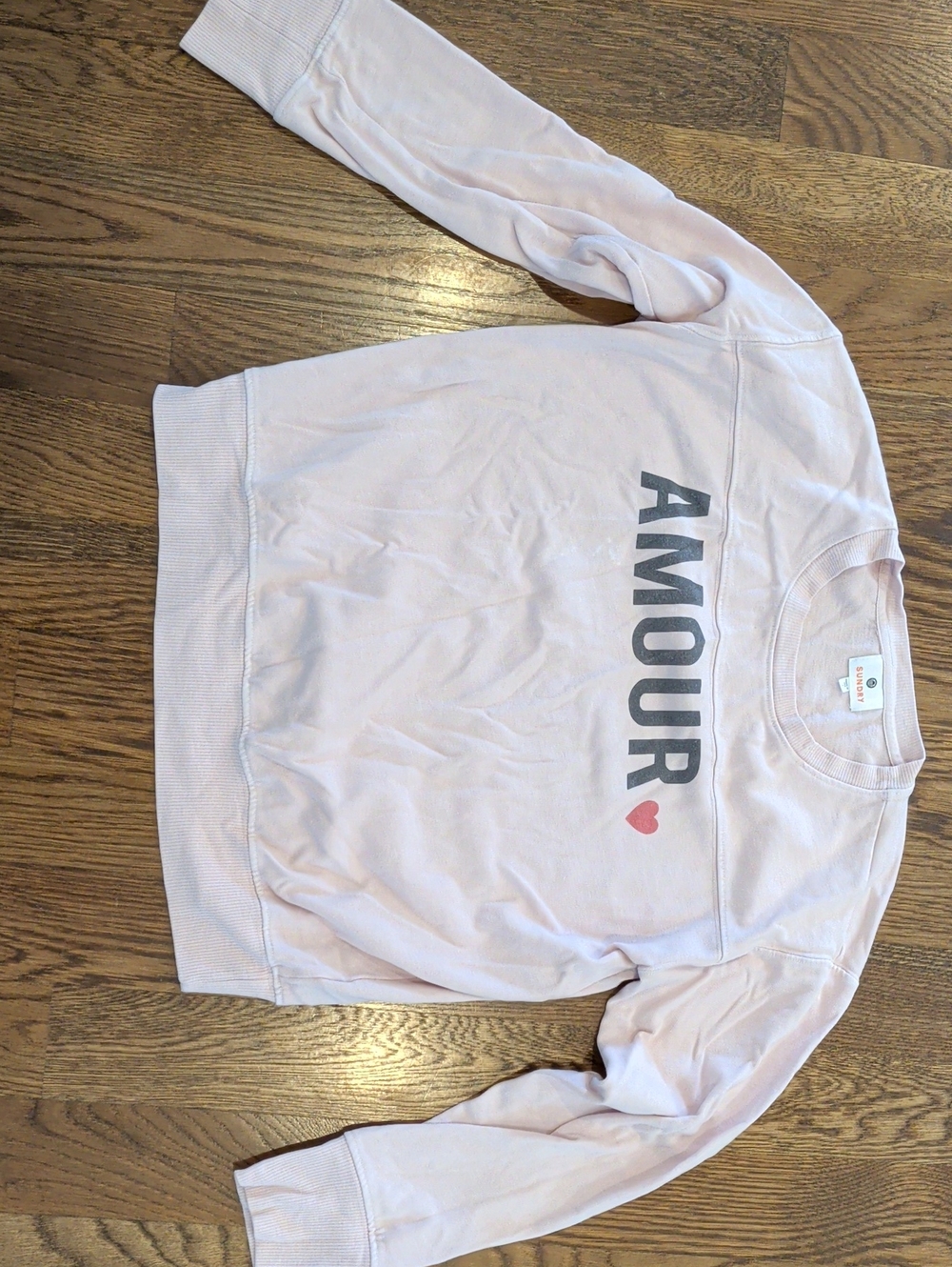 Sundry Light Pink 'AMOUR' Crewneck Sweatshirt with Heart